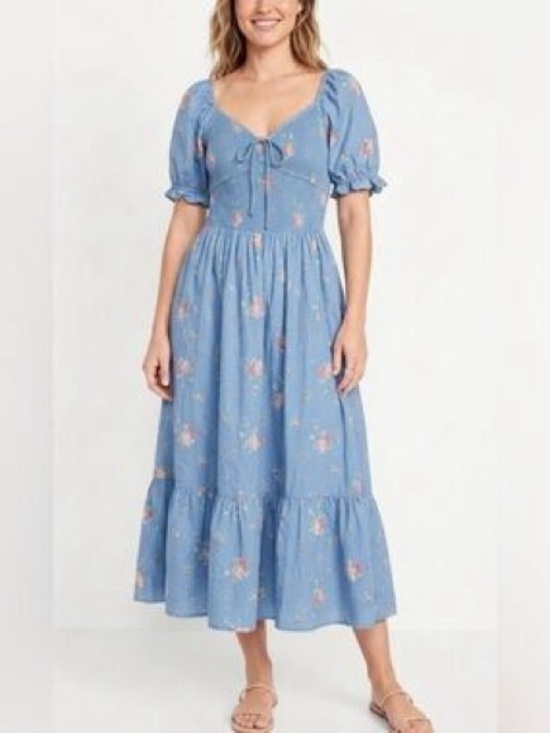 Universal Thread Dresses & Skirts - Universal Thread Blue Floral Tie-Front Midi Dress with Puff Sleeves